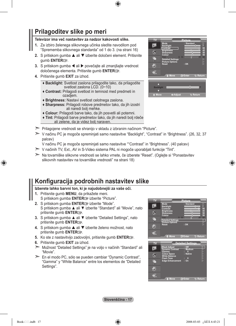 Prilagoditev slike po meri, Konfiguracija podrobnih nastavitev slike | Samsung LE32A450C2 User Manual | Page 505 / 533