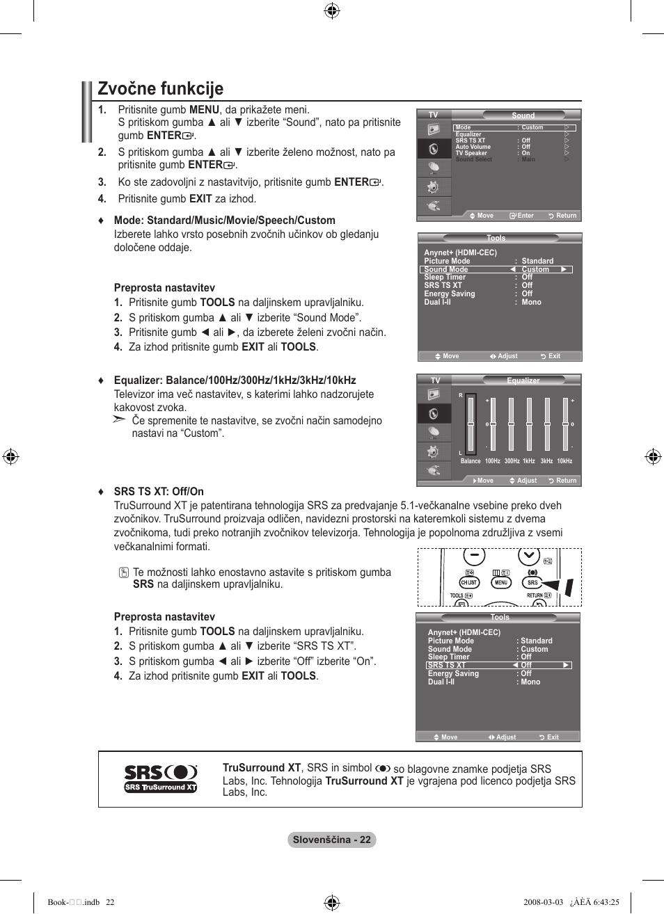 Zvočne funkcije | Samsung LE32A450C2 User Manual | Page 510 / 533