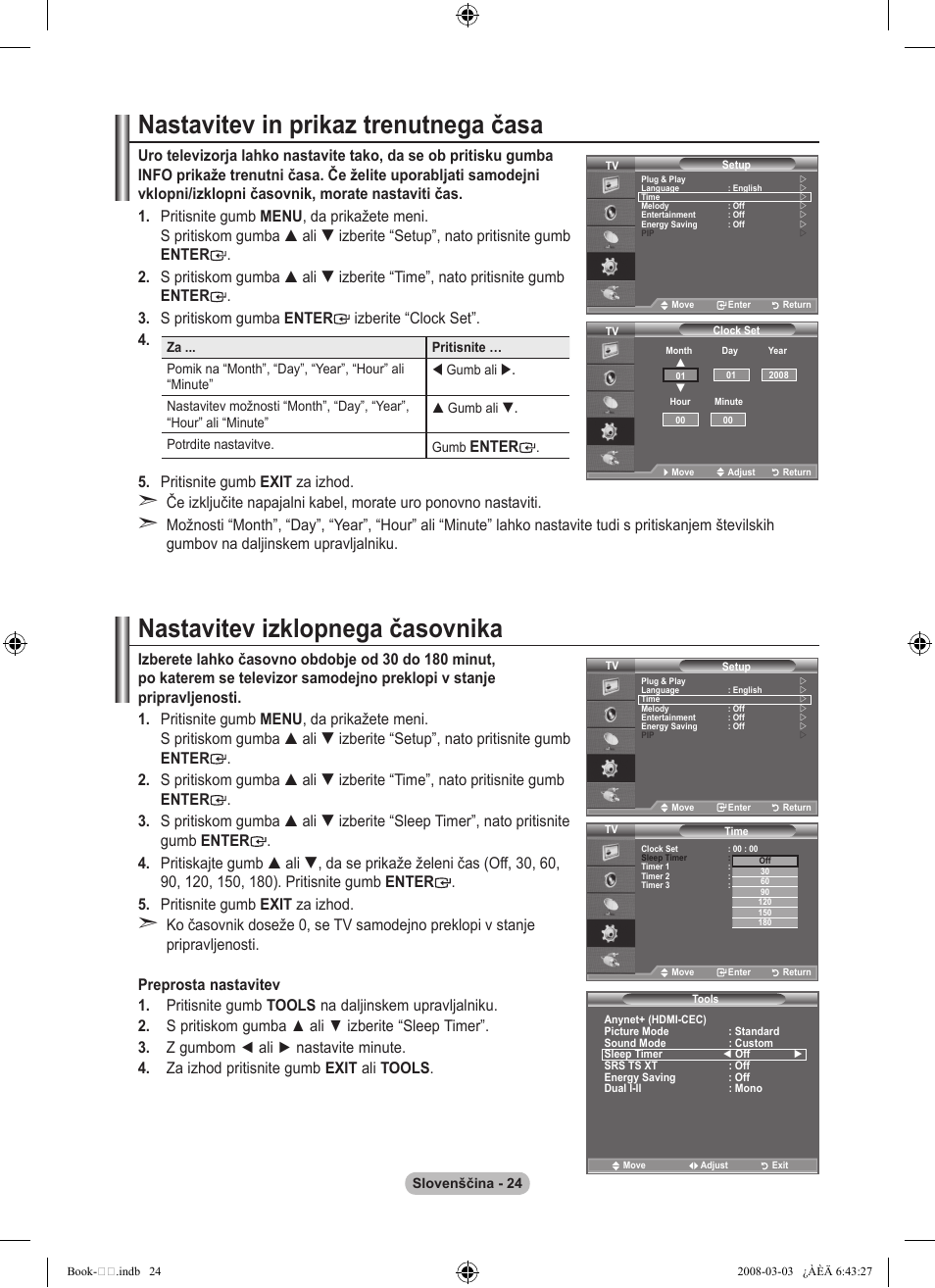 Nastavitev in prikaz trenutnega časa, Nastavitev izklopnega časovnika, Enter | Samsung LE32A450C2 User Manual | Page 512 / 533
