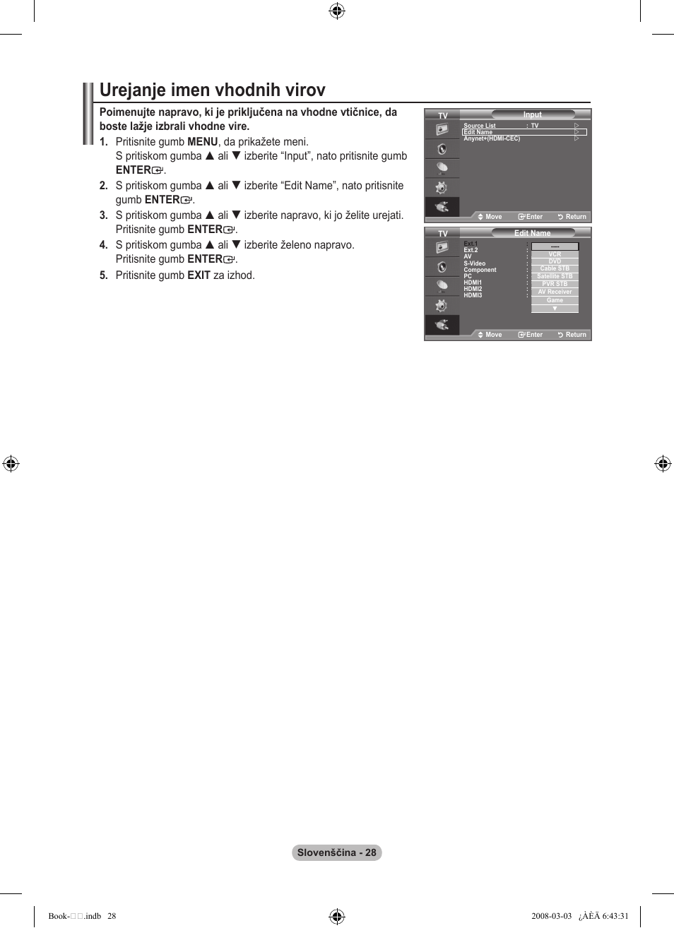 Urejanje imen vhodnih virov | Samsung LE32A450C2 User Manual | Page 516 / 533