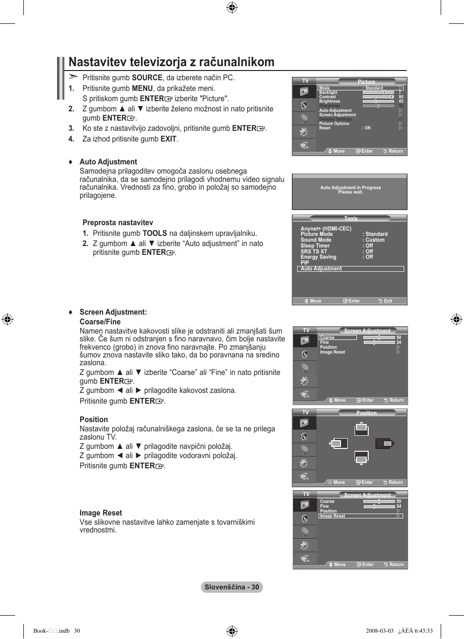 Nastavitev televizorja z računalnikom | Samsung LE32A450C2 User Manual | Page 518 / 533