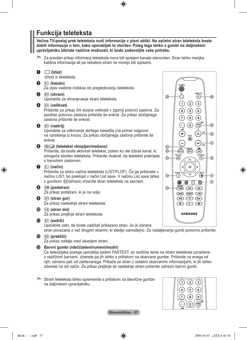 Funkcija teleteksta | Samsung LE32A450C2 User Manual | Page 525 / 533