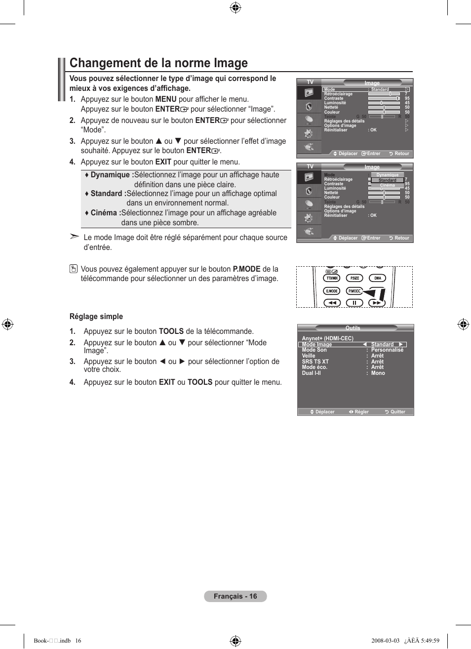 Changement de la norme image | Samsung LE32A450C2 User Manual | Page 62 / 533