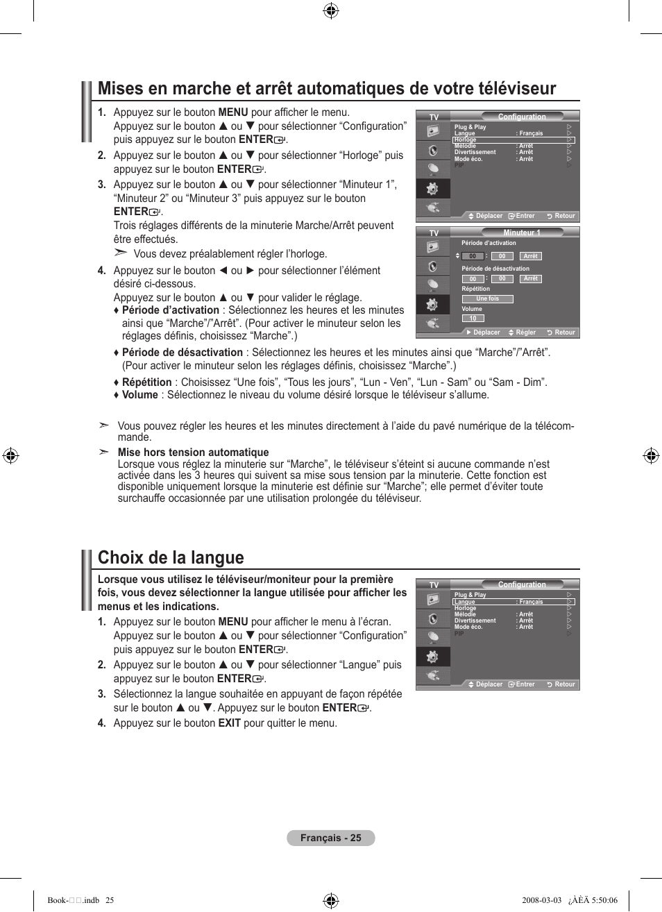 Choix de la langue | Samsung LE32A450C2 User Manual | Page 71 / 533