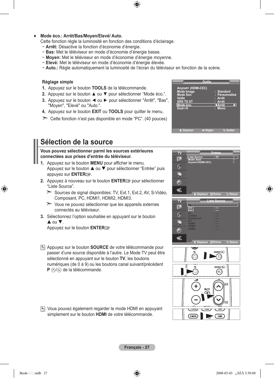 Sélection de la source | Samsung LE32A450C2 User Manual | Page 73 / 533