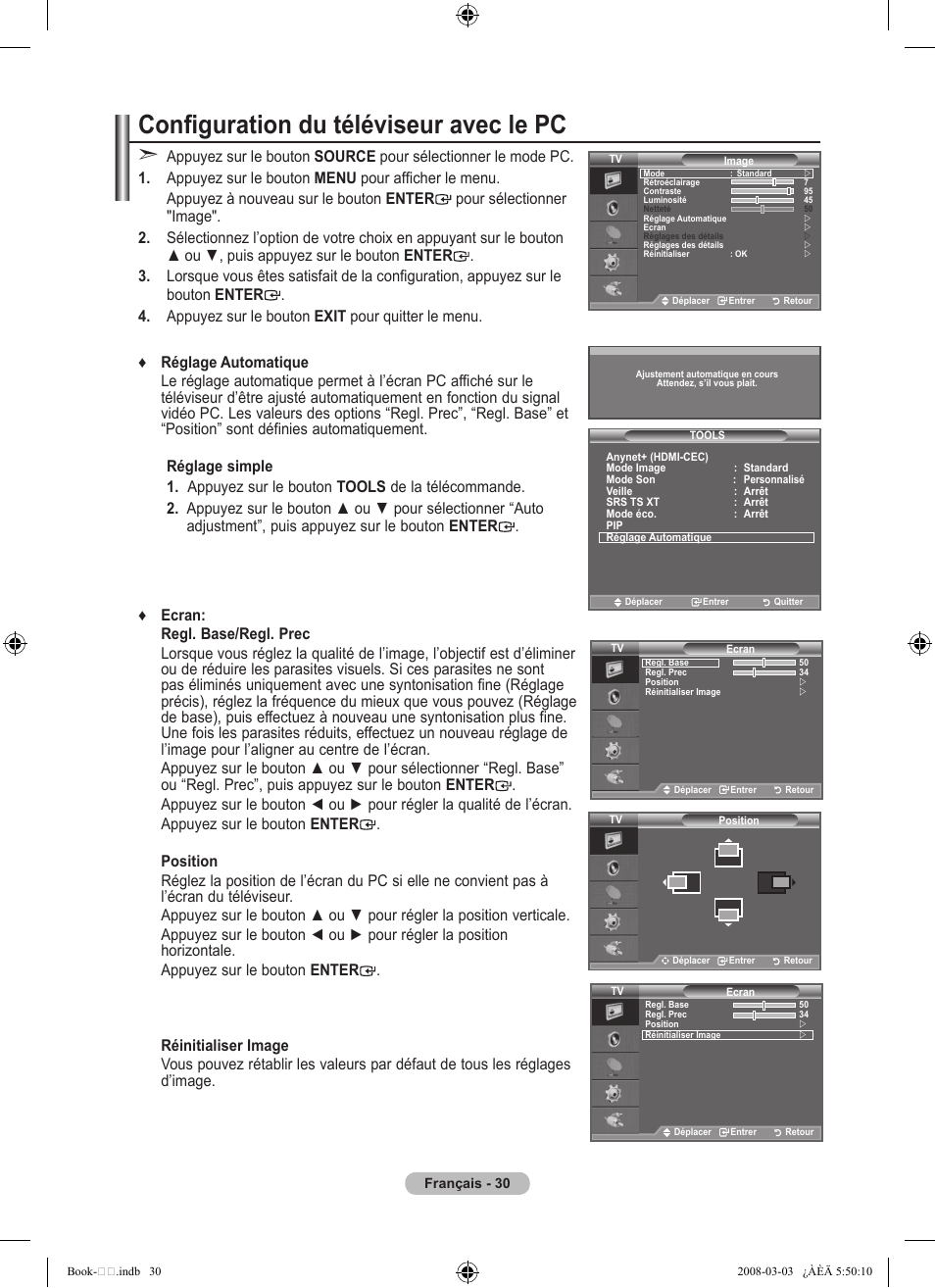 Configuration du téléviseur avec le pc | Samsung LE32A450C2 User Manual | Page 76 / 533