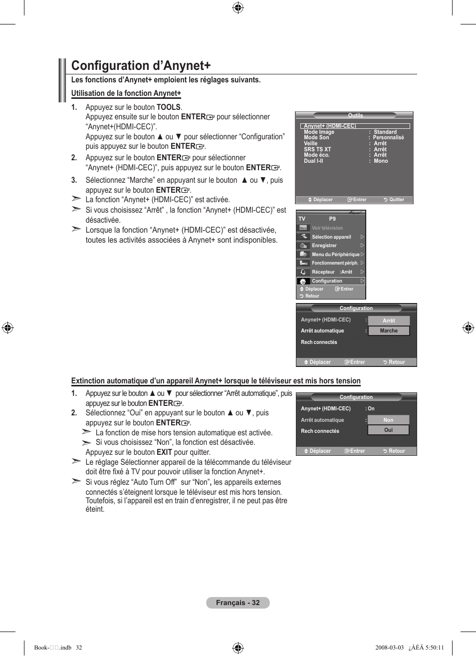Configuration d’anynet | Samsung LE32A450C2 User Manual | Page 78 / 533