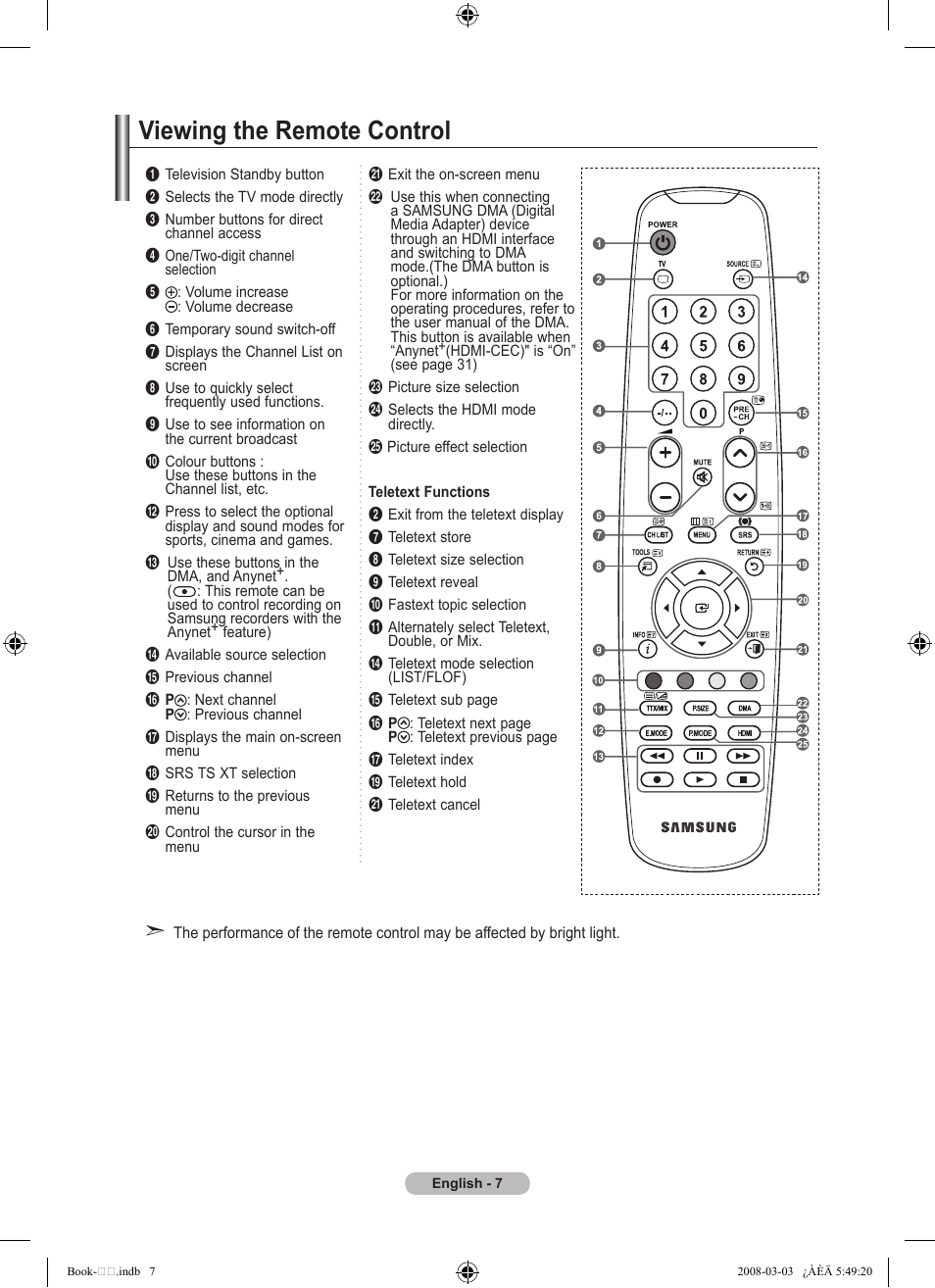 Viewing the remote control | Samsung LE32A450C2 User Manual | Page 9 / 533