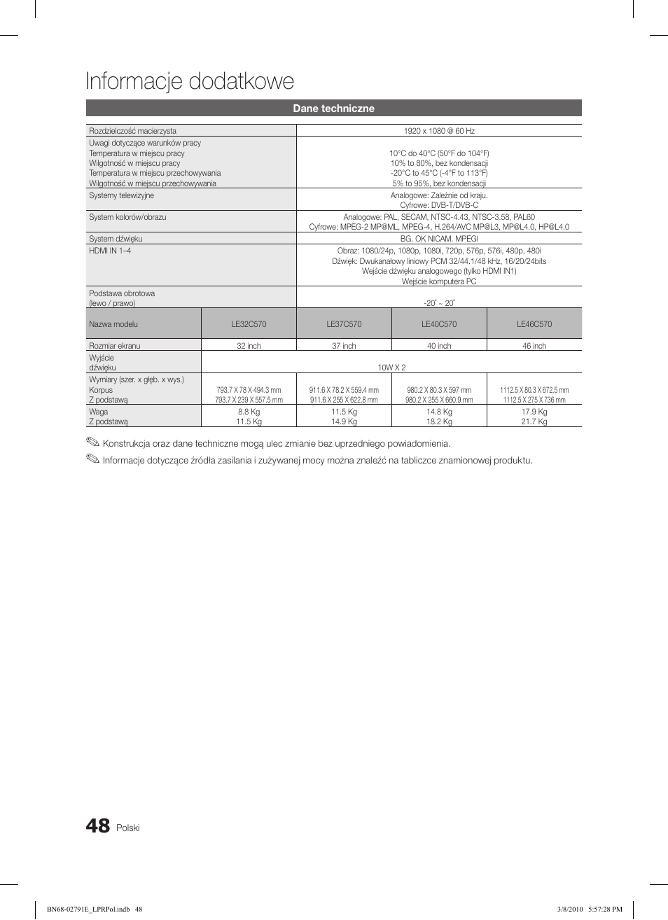 Informacje dodatkowe | Samsung LE46C570J1S User Manual | Page 146 / 491