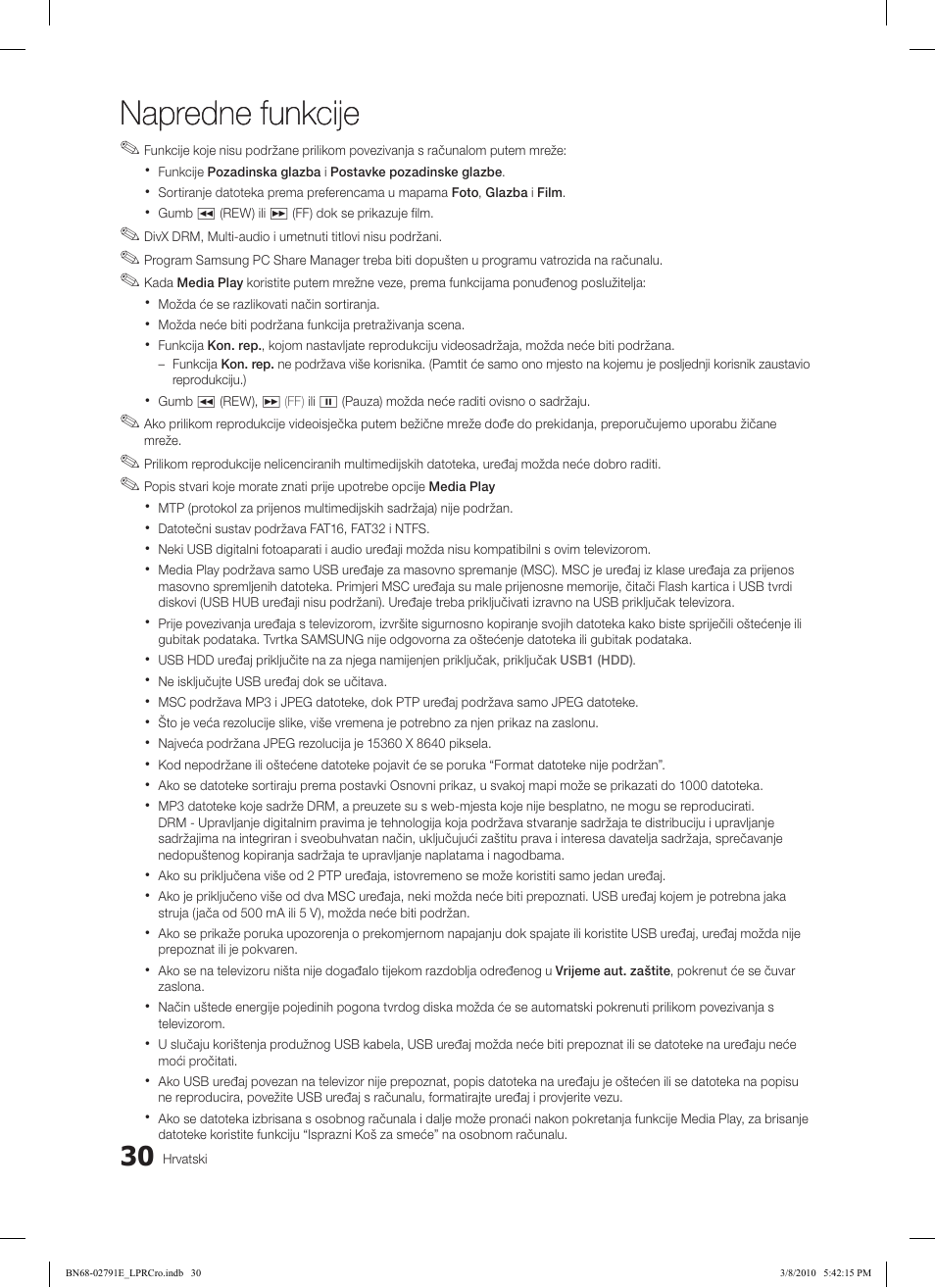Napredne funkcije | Samsung LE46C570J1S User Manual | Page 275 / 491