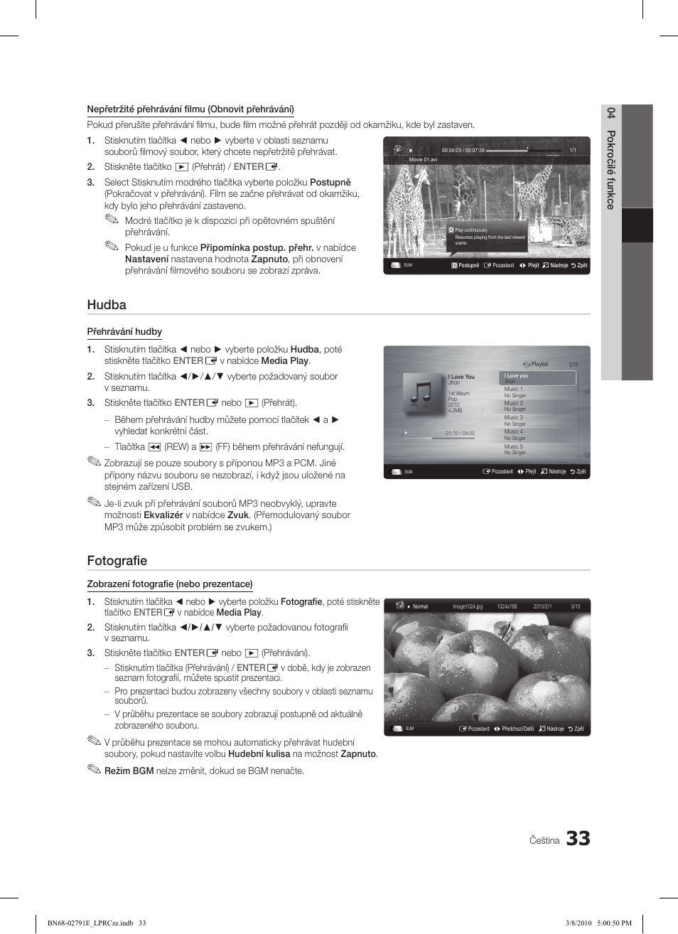 Hudba, Fotografie | Samsung LE46C570J1S User Manual | Page 327 / 491