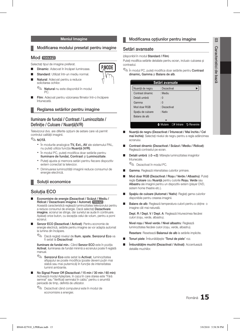 Subt. dual i-ii p.mode s.mode source, Hdmi, Ch list | Soluţia eco, Setări avansate | Samsung LE46C570J1S User Manual | Page 407 / 491
