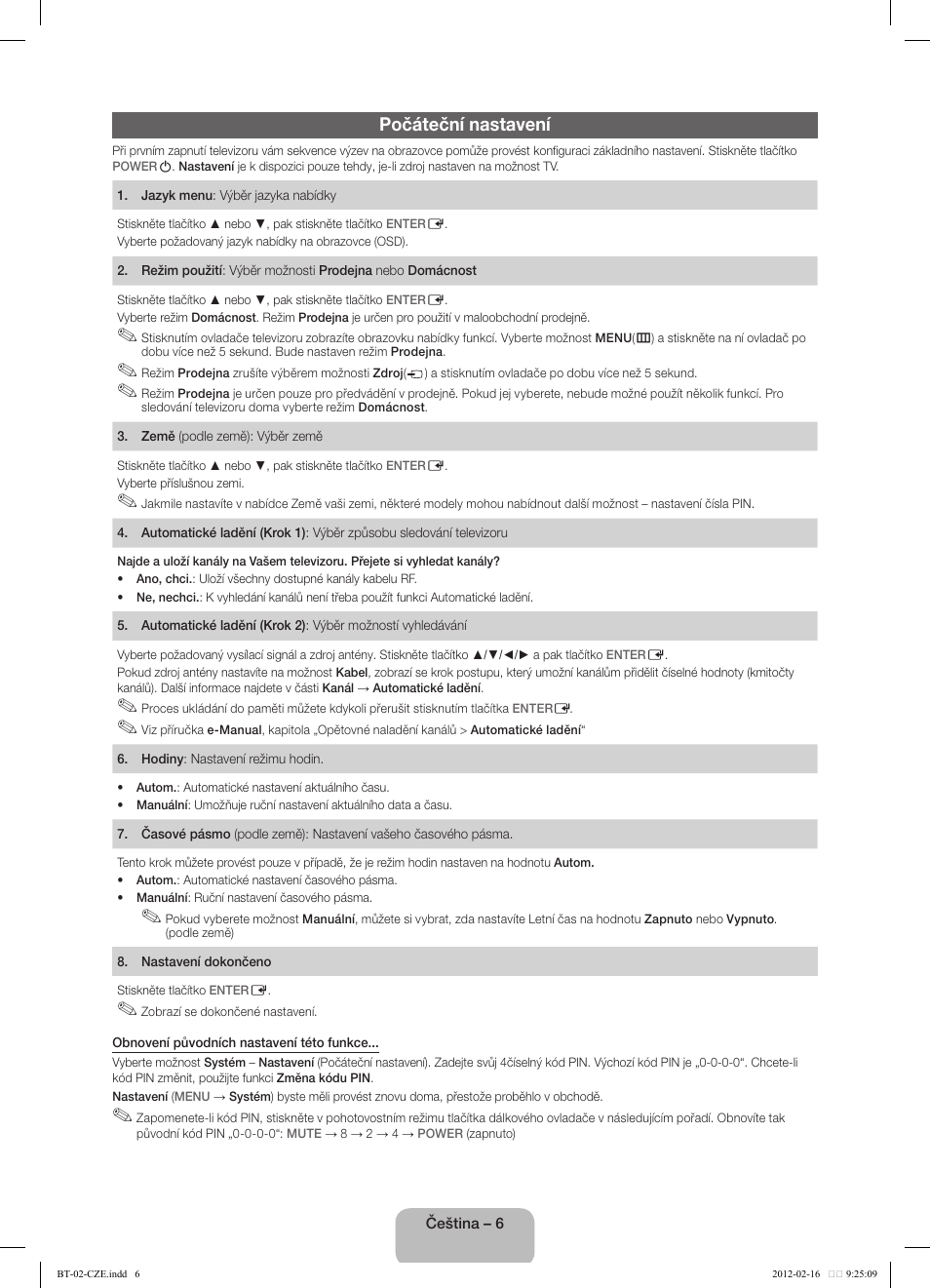 Počáteční nastavení | Samsung PS51E450A1W User Manual | Page 18 / 109