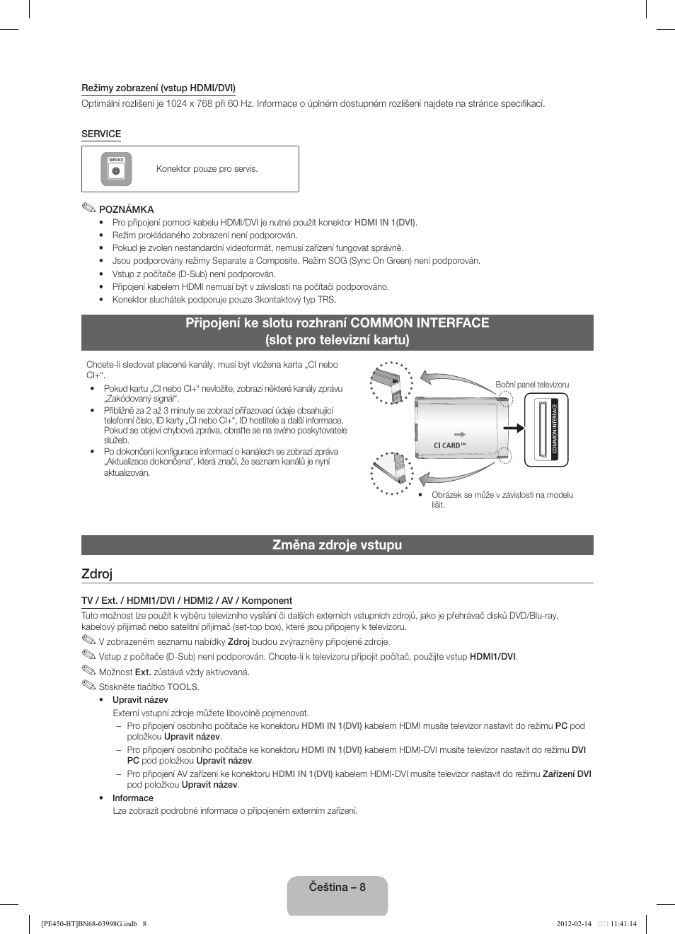 Změna zdroje vstupu zdroj | Samsung PS51E450A1W User Manual | Page 20 / 109