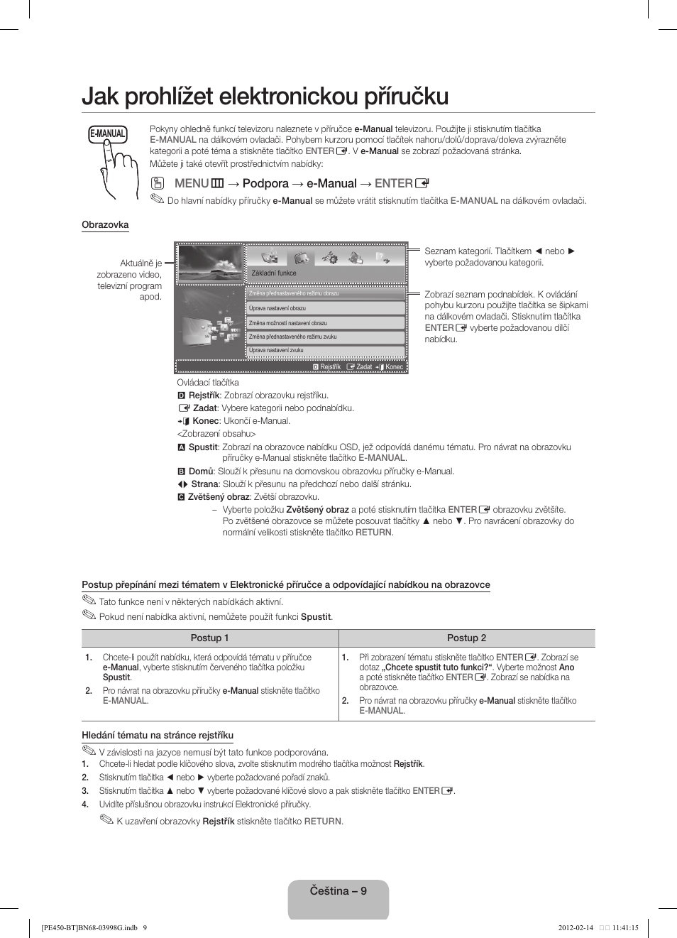 Jak prohlížet elektronickou příručku | Samsung PS51E450A1W User Manual | Page 21 / 109