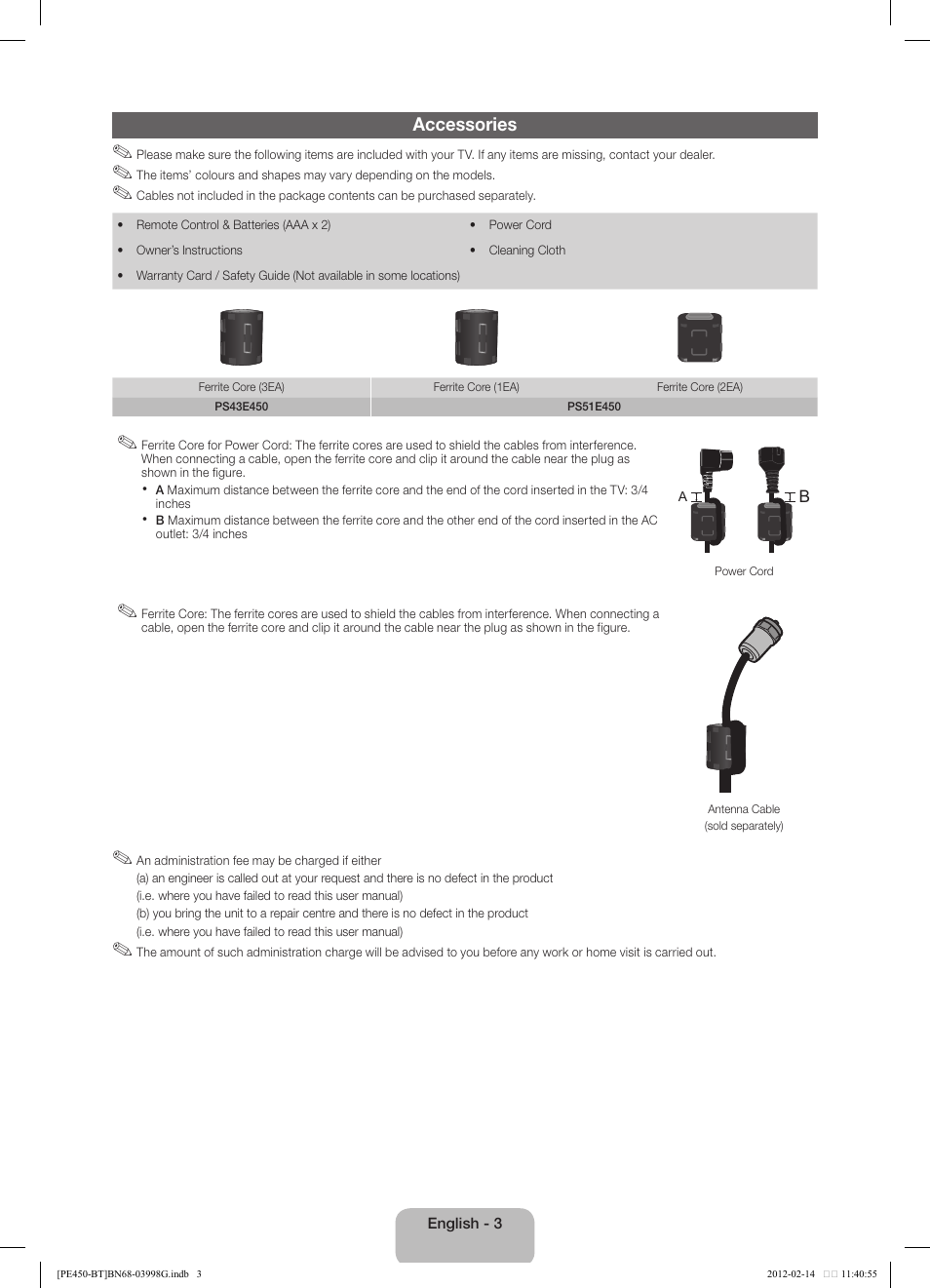 Samsung PS51E450A1W User Manual | Page 3 / 109