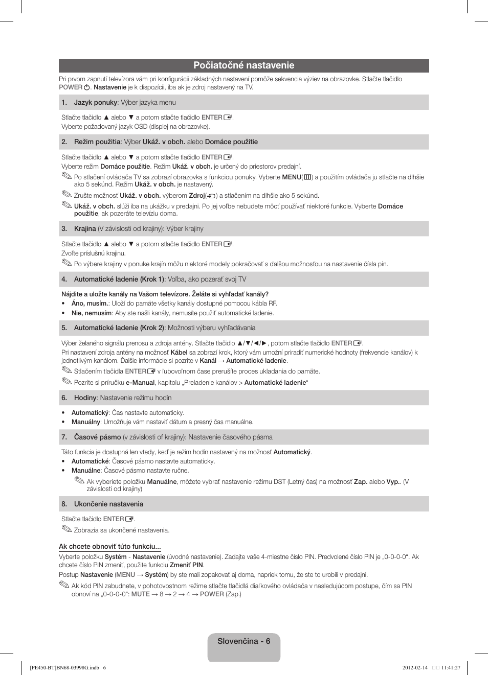Počiatočné nastavenie | Samsung PS51E450A1W User Manual | Page 30 / 109