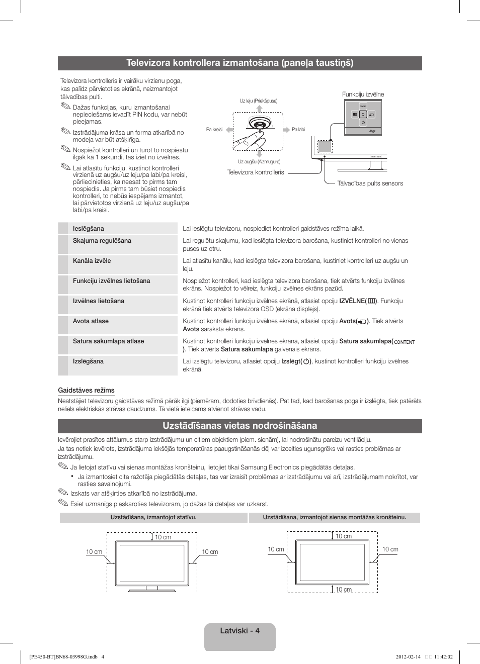 Uzstādīšanas vietas nodrošināšana | Samsung PS51E450A1W User Manual | Page 52 / 109