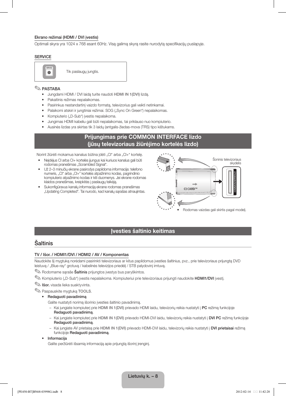 Įvesties šaltinio keitimas šaltinis | Samsung PS51E450A1W User Manual | Page 68 / 109