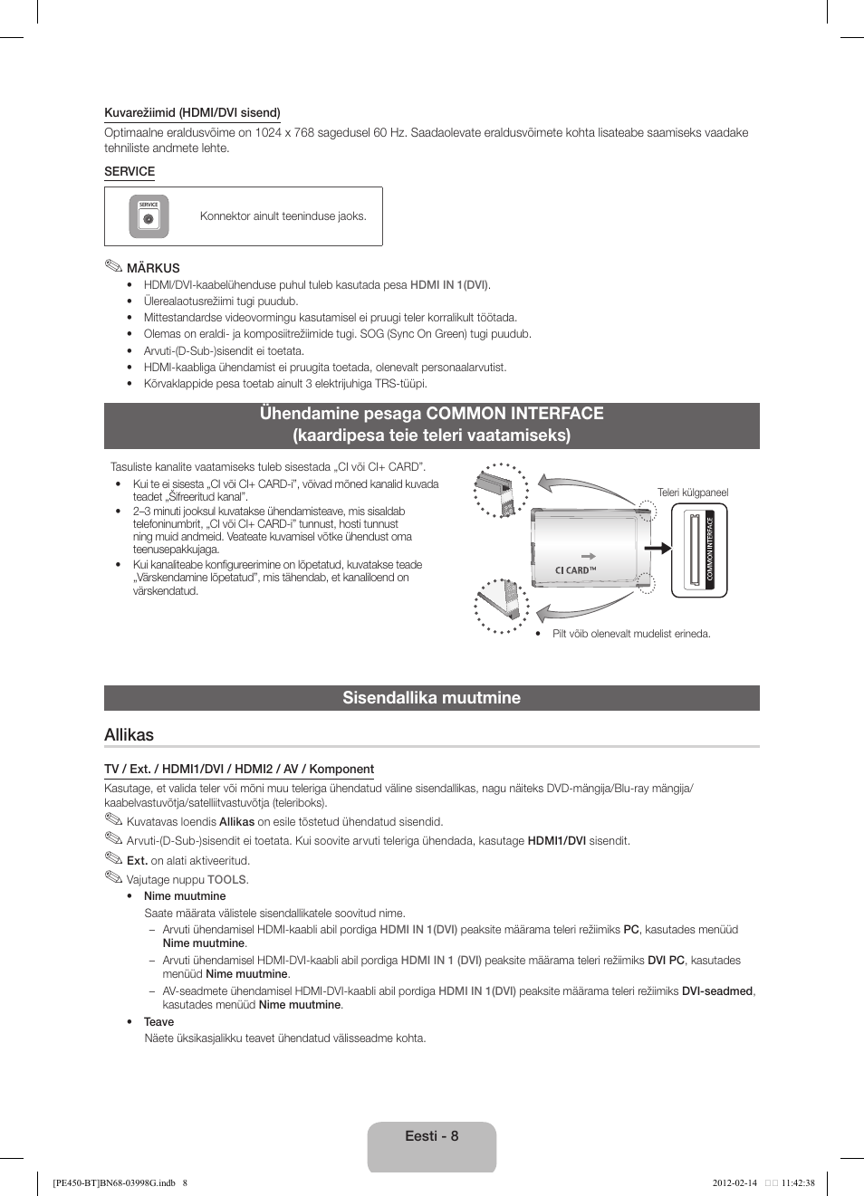 Sisendallika muutmine allikas | Samsung PS51E450A1W User Manual | Page 80 / 109