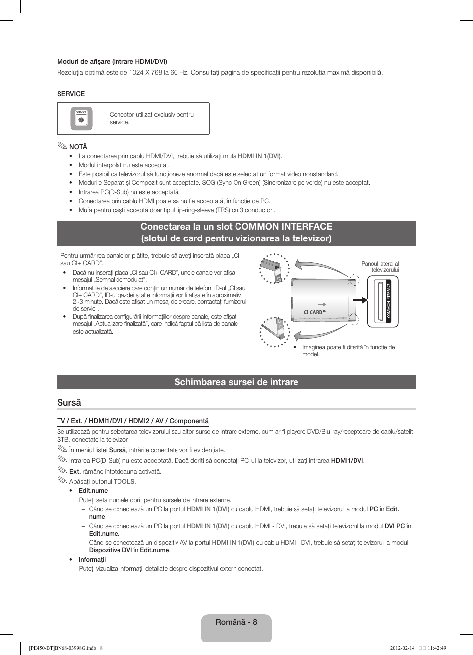 Schimbarea sursei de intrare sursă | Samsung PS51E450A1W User Manual | Page 92 / 109