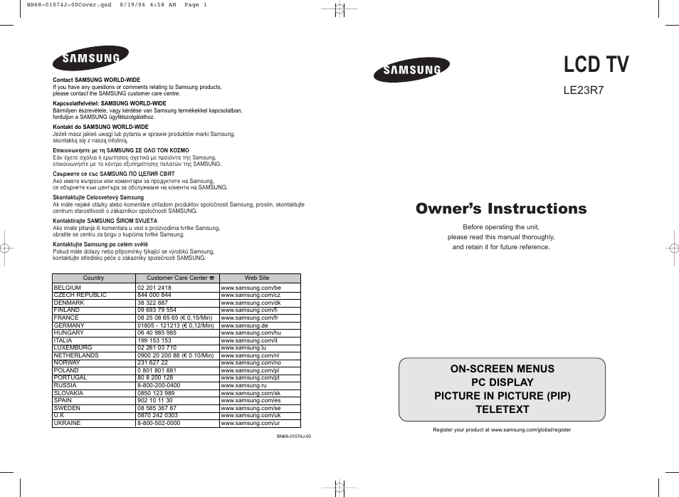 Samsung LE23R71W User Manual | 171 pages