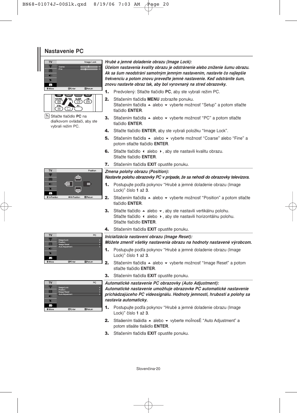 Nastavenie pc | Samsung LE23R71W User Manual | Page 127 / 171