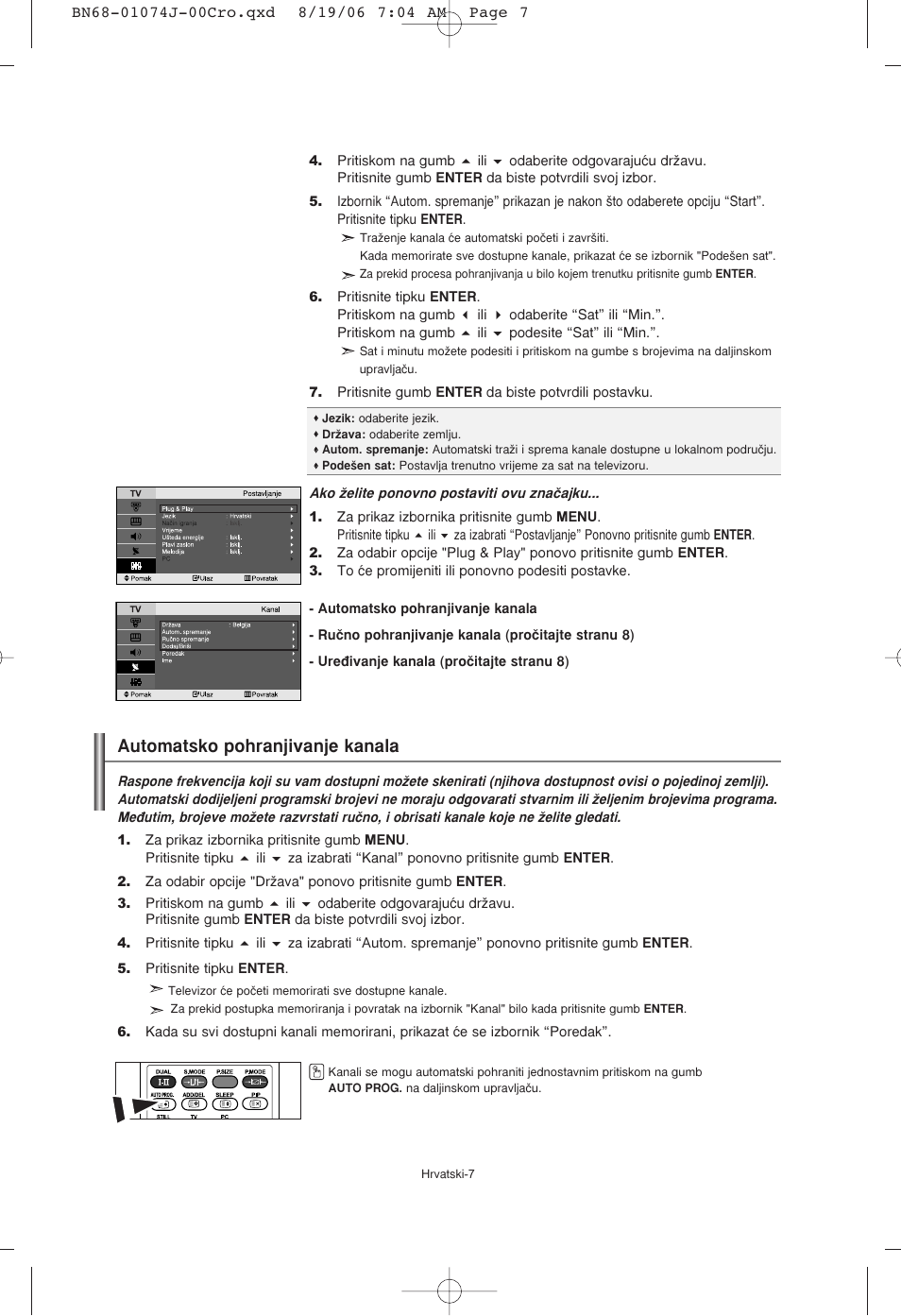 Automatsko pohranjivanje kanala | Samsung LE23R71W User Manual | Page 135 / 171