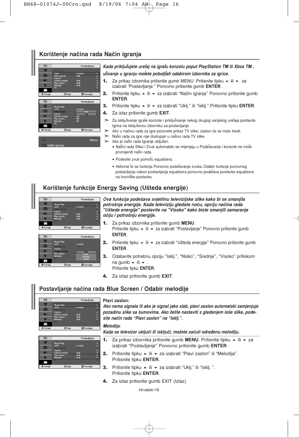 Kori‰tenje naãina rada naãin igranja | Samsung LE23R71W User Manual | Page 144 / 171