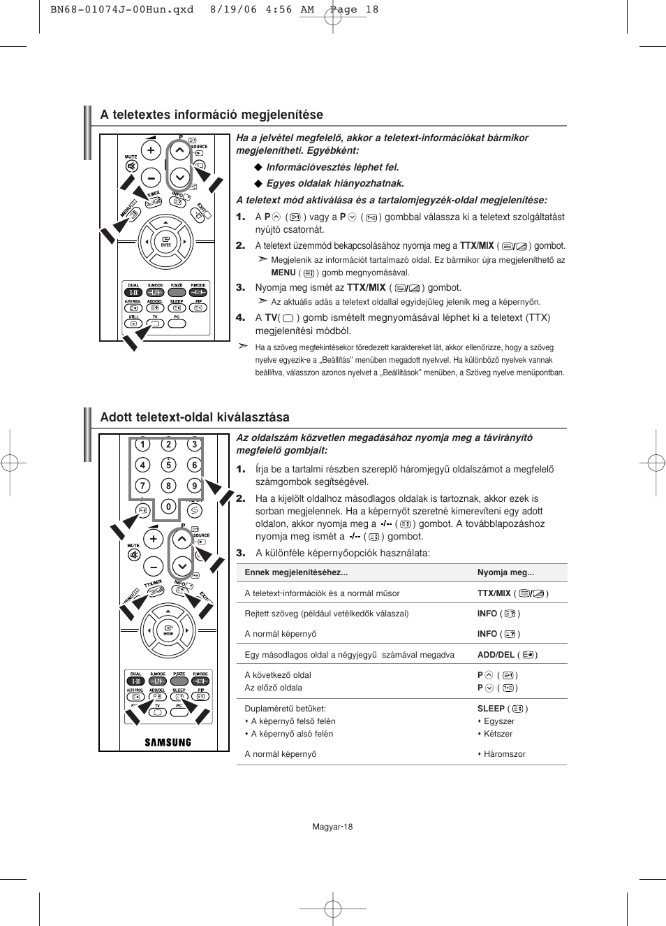 A teletextes információ megjelenítése, Adott teletext-oldal kiválasztása | Samsung LE23R71W User Manual | Page 41 / 171