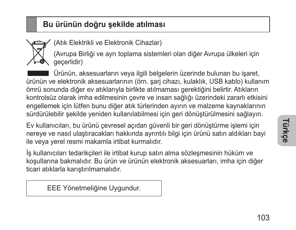 Bu ürünün doğru şekilde atılması | Samsung BHM3100 User Manual | Page 105 / 161