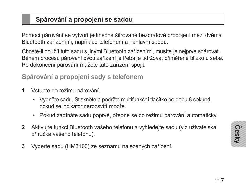 Spárování a propojení se sadou | Samsung BHM3100 User Manual | Page 119 / 161