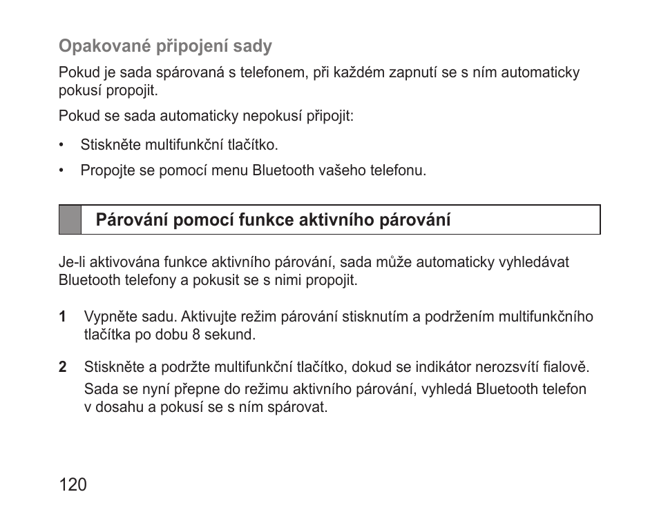Párování pomocí funkce aktivního párování | Samsung BHM3100 User Manual | Page 122 / 161