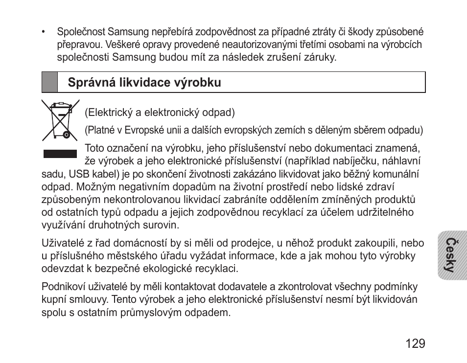 Správná likvidace výrobku | Samsung BHM3100 User Manual | Page 131 / 161