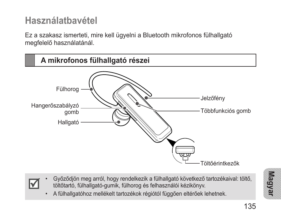 Használatbavétel, A mikrofonos fülhallgató részei | Samsung BHM3100 User Manual | Page 137 / 161