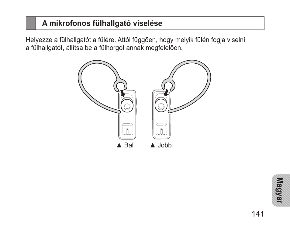 A mikrofonos fülhallgató viselése | Samsung BHM3100 User Manual | Page 143 / 161