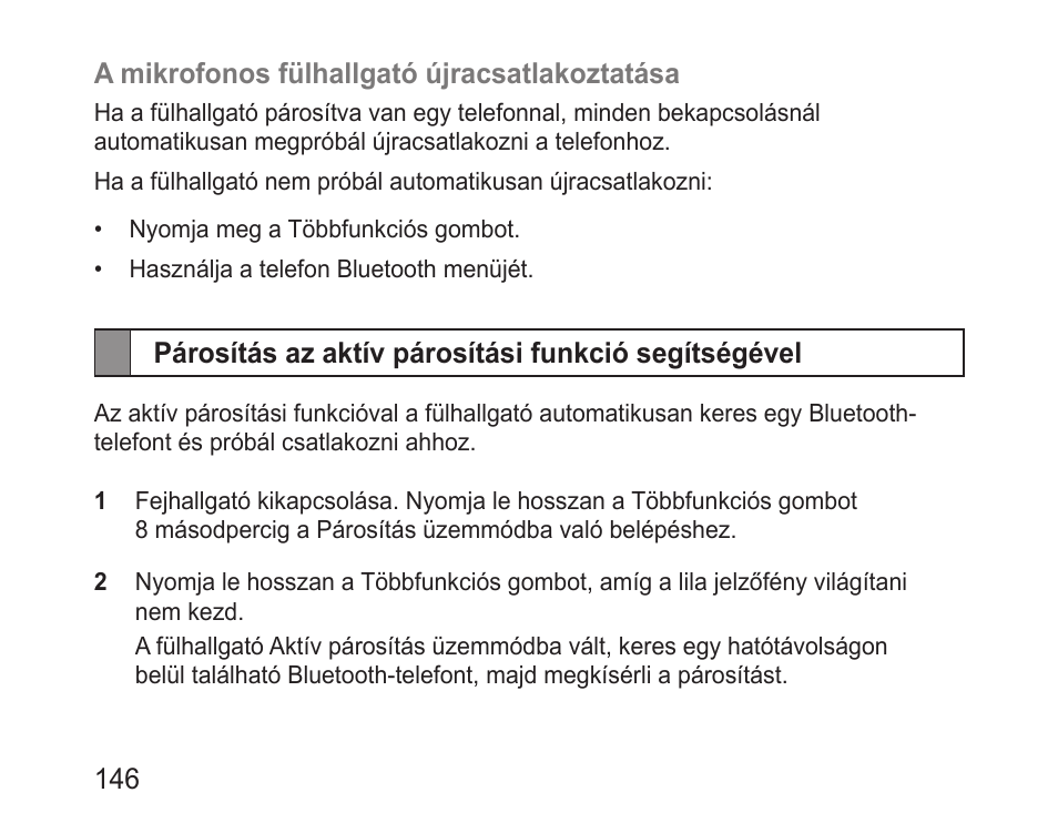 Párosítás az aktív párosítási funkció segítségével | Samsung BHM3100 User Manual | Page 148 / 161