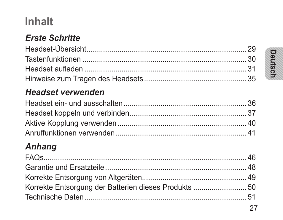 Deutsch, Inhalt | Samsung BHM3100 User Manual | Page 29 / 161