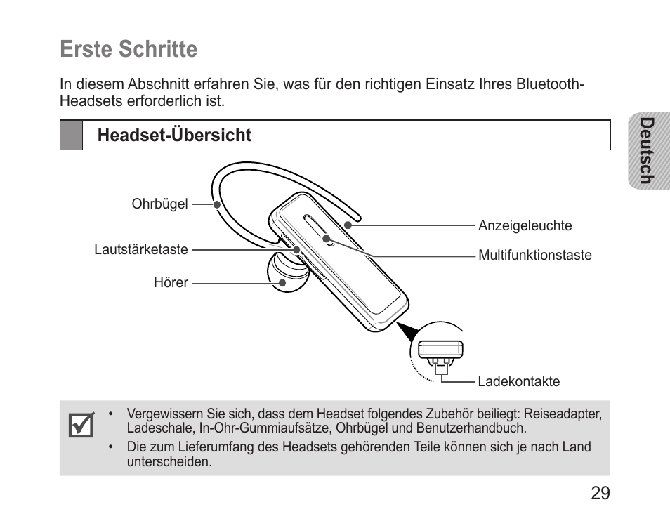 Erste schritte, Headset-übersicht | Samsung BHM3100 User Manual | Page 31 / 161