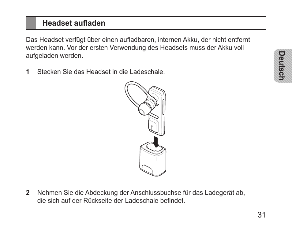 Headset aufladen | Samsung BHM3100 User Manual | Page 33 / 161