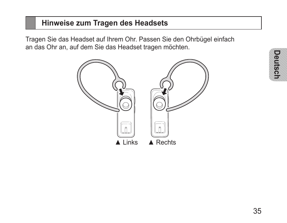 Hinweise zum tragen des headsets | Samsung BHM3100 User Manual | Page 37 / 161