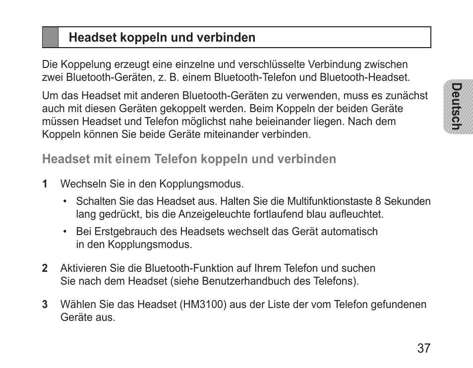 Headset koppeln und verbinden | Samsung BHM3100 User Manual | Page 39 / 161