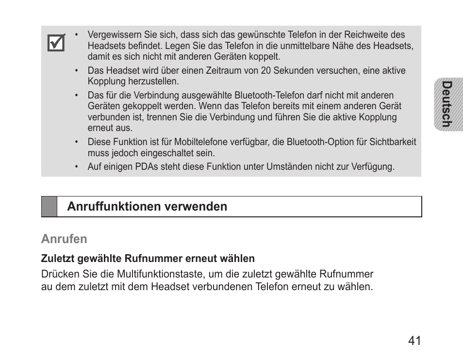 Anruffunktionen verwenden, Deutsch 41, Anruffunktionen verwenden anrufen | Samsung BHM3100 User Manual | Page 43 / 161