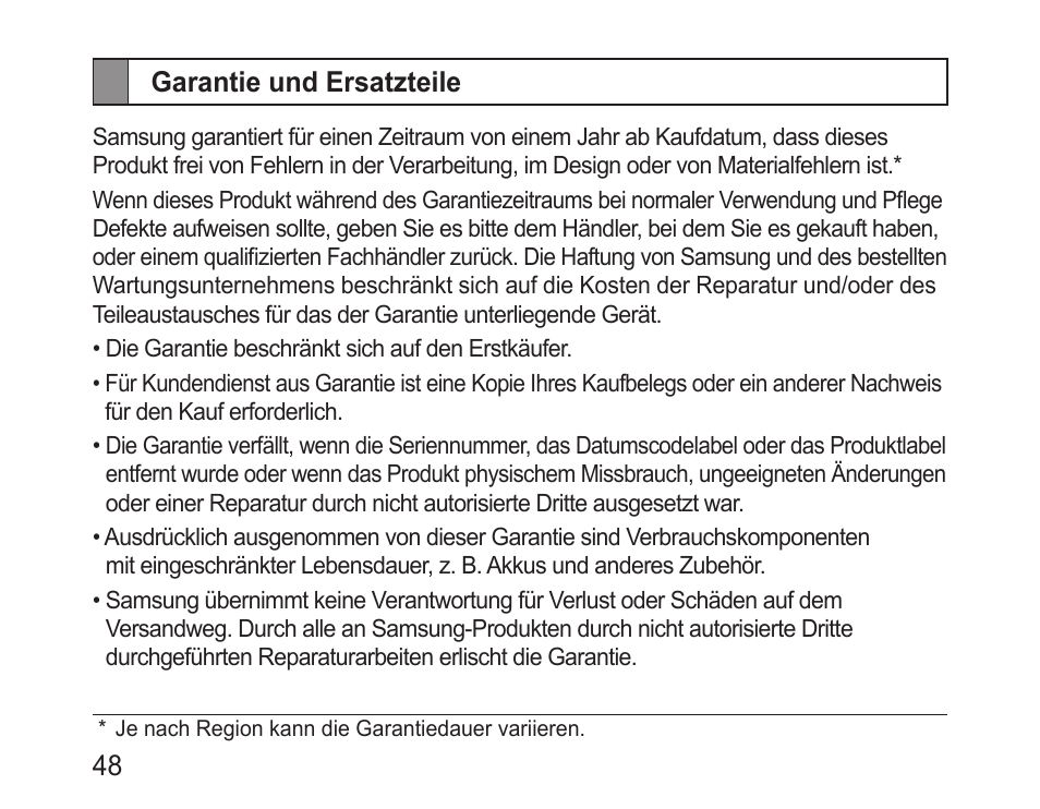 Garantie und ersatzteile | Samsung BHM3100 User Manual | Page 50 / 161
