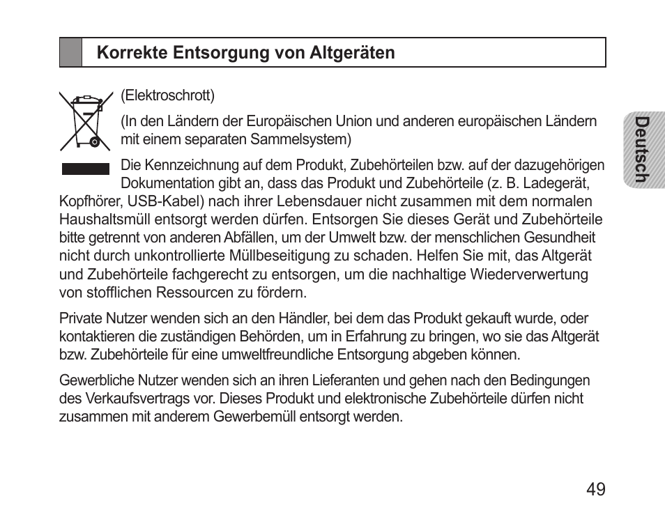 Korrekte entsorgung von altgeräten | Samsung BHM3100 User Manual | Page 51 / 161