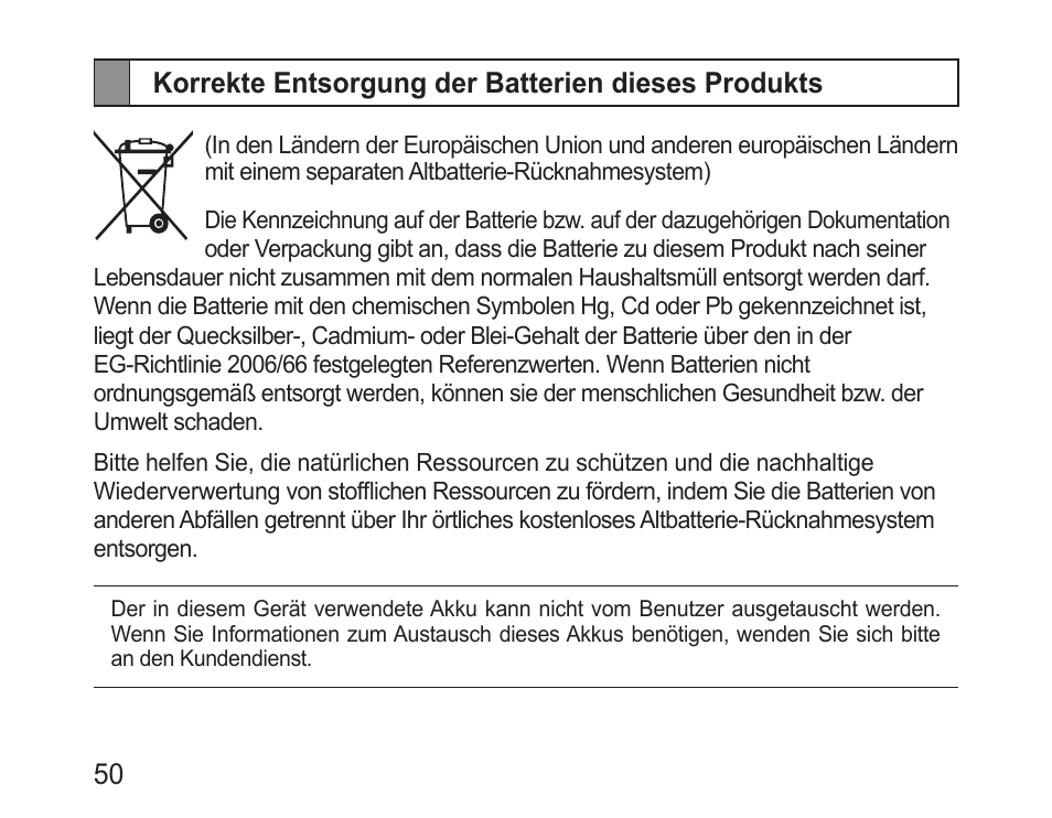 Korrekte entsorgung der batterien dieses produkts | Samsung BHM3100 User Manual | Page 52 / 161