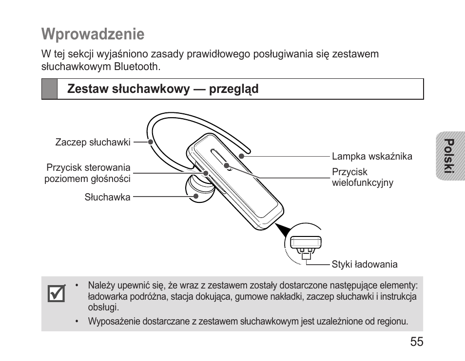 Wprowadzenie, Zestaw słuchawkowy — przegląd | Samsung BHM3100 User Manual | Page 57 / 161