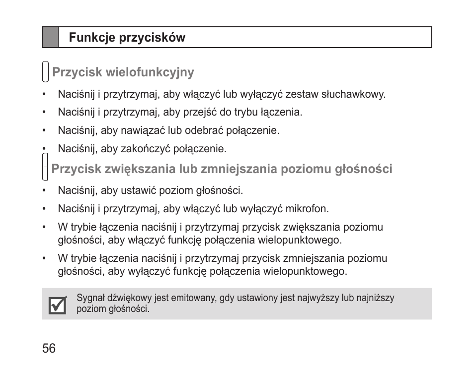 Funkcje przycisków | Samsung BHM3100 User Manual | Page 58 / 161