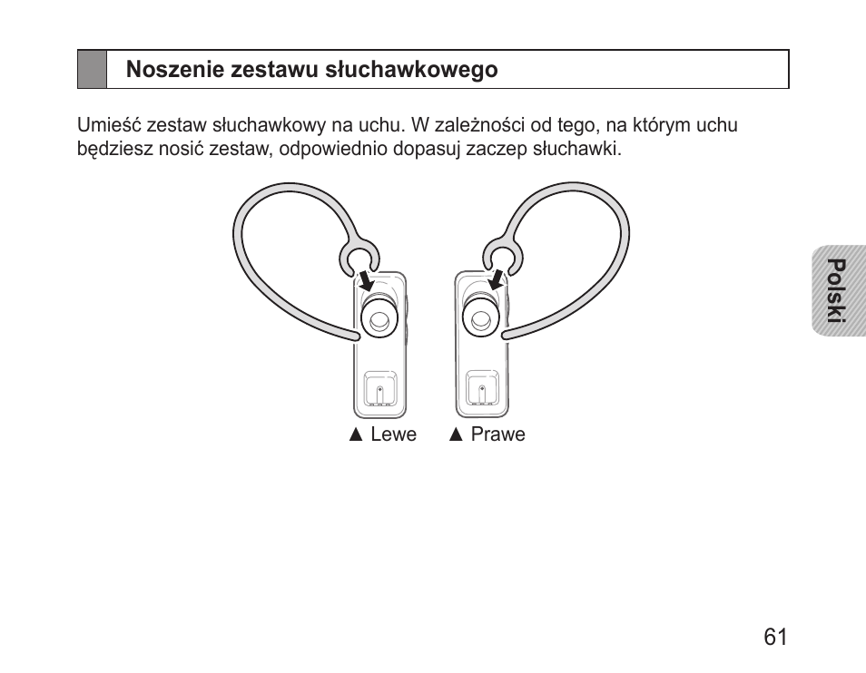 Noszenie zestawu słuchawkowego | Samsung BHM3100 User Manual | Page 63 / 161
