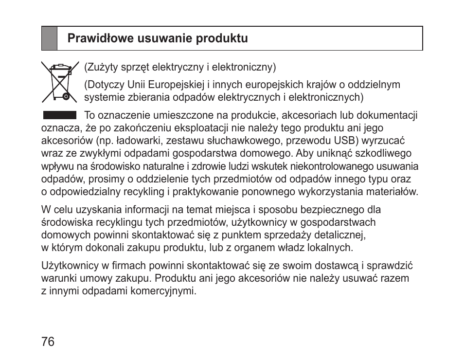 Prawidłowe usuwanie produktu | Samsung BHM3100 User Manual | Page 78 / 161